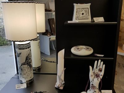 presentation-lampe-vase-baguier - peinture sur porceleine-Artelier de Joce